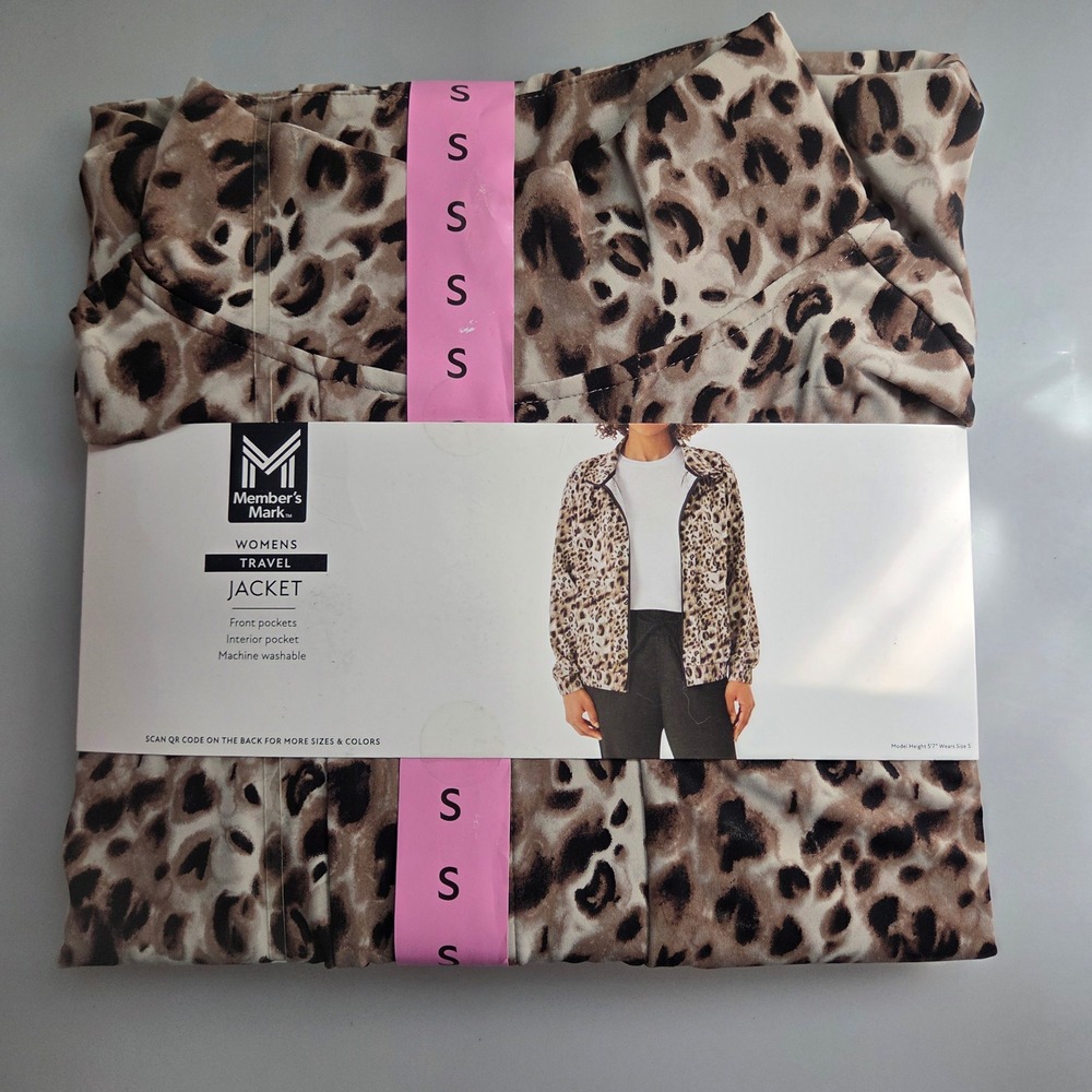 Members Mark‎ Womens Travel Jacket Small Leopard Print Full Zip Lightweight NWT - Picture 1 of 3